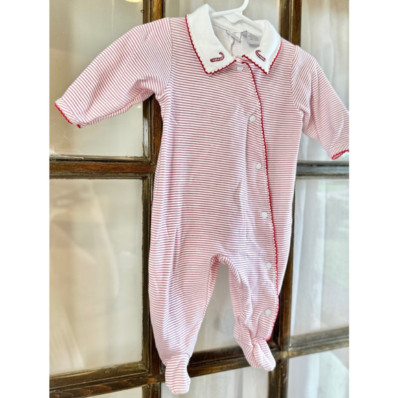 3-6m Parisian Bebe Red Striped Candy Cane Footie - Picture 2 of 4